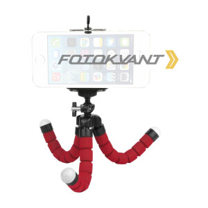 Мини-штатив на гибких ножках с держателем для смартфона красный Fotokvant TM-01 Red