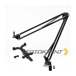 Кронштейн-крепление на струбцине для легких камер и освещения с держателем для планшета настольный пантограф Fotokvant LSS-11+SM-CL6