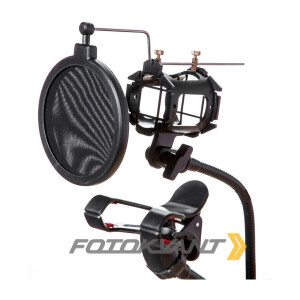 Кронштейн-крепление на струбцине для легких камер и освещения с держателем для смартфона настольный пантограф Fotokvant LSS-11+SM-CL3