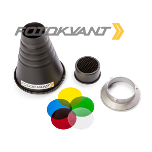 Узкоугольная насадка с цветными фильтрами, сотами байонет Bowens Fotokvant SNOOT-22-BW тубус